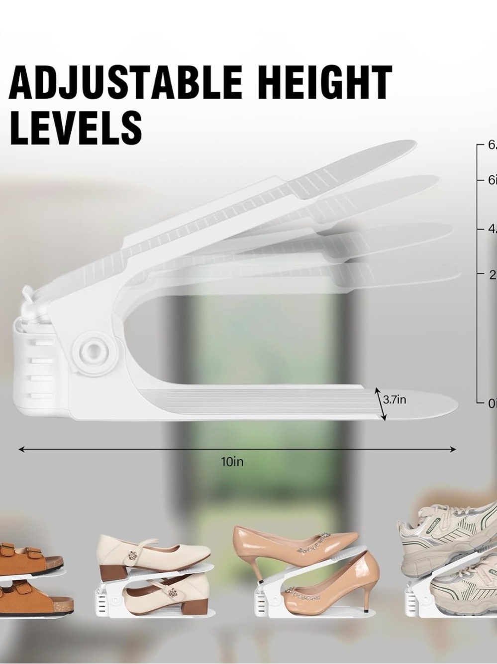 8 Shoe Slots Organizer Adjustable Double Layer Rack White